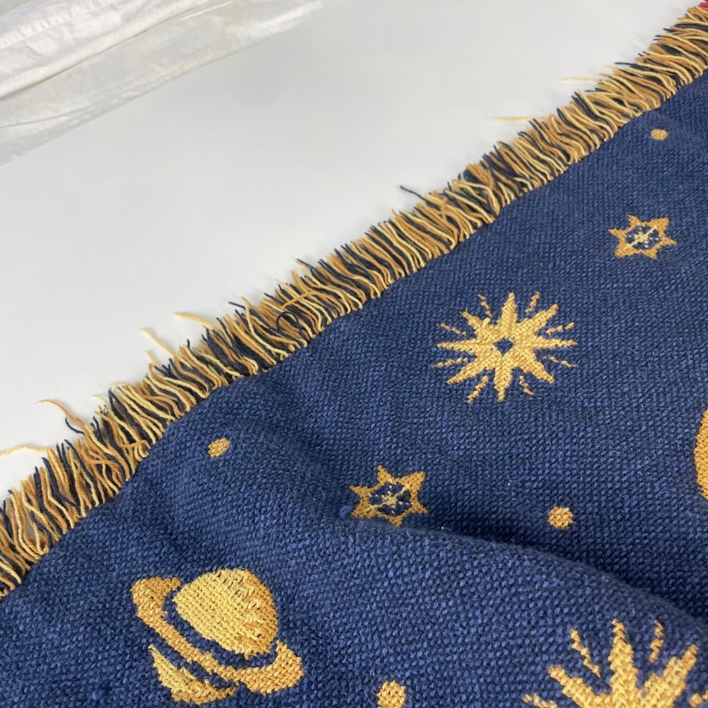 Celestial Blanket Sun Moon Stars Woven Throw FLAWS Hippie Boho Bohemian Witchy - Picture 15 of 16